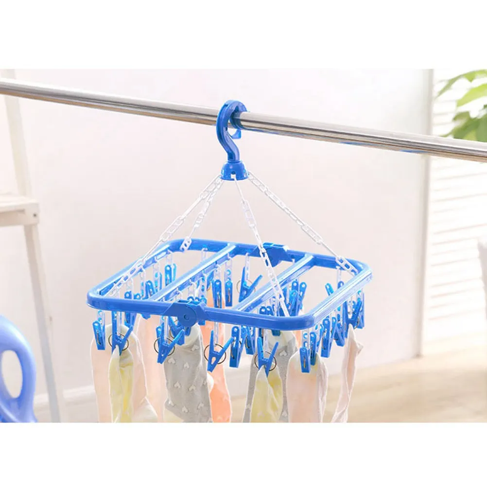 

Пластиковая складная сушилка для белья с защитой от УФ-излучения, прочная стальная пружина, вращающийся на 360° крючок для носков, нижнего белья, тканевых подгузников, для использования на улице