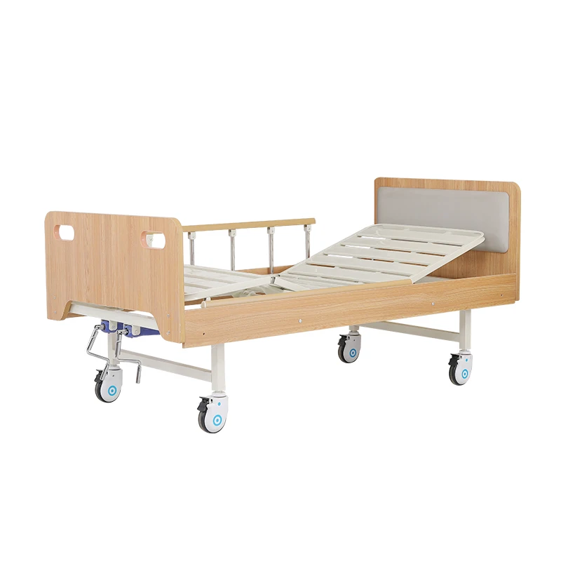 

High Quality Manual Wooden Finish Two Functions Hospital Home Care Nursing Bed for Homecare Elderly People