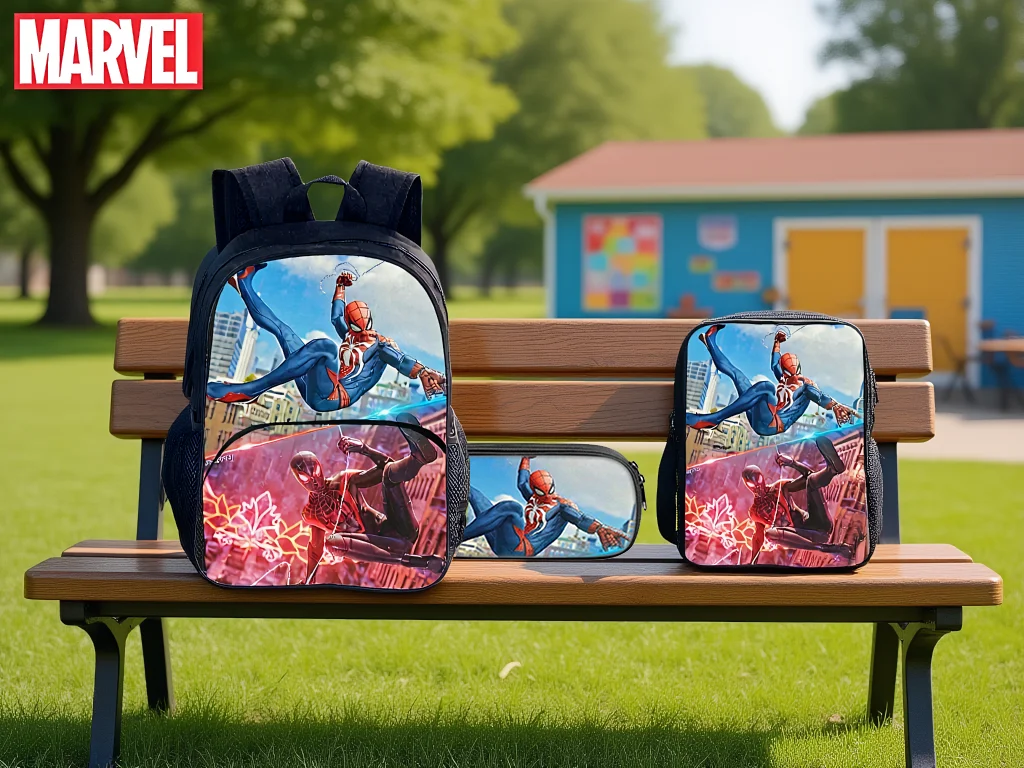 

Fashion Boy Girl Spider-Man Waterproof Rucksack 3 in 1 Set-Big Backpack with Lightweight Side Bag Pencil Box for School