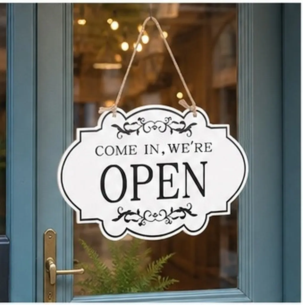 Wooden Open Closed Door Sign Double-Sided Hanging Decorative Store Accessory for Business Status Display Retro Farmhouse Door