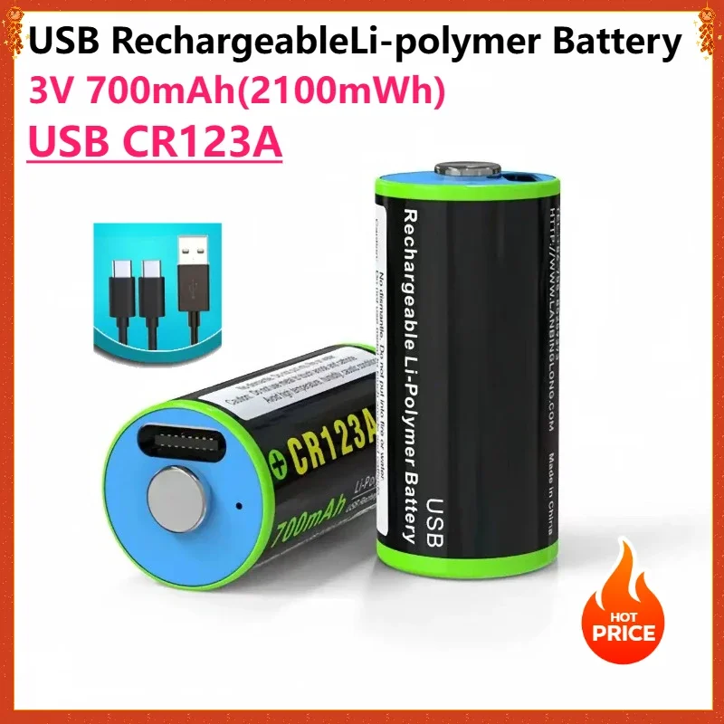 SWZY 3.0V CR123A Rechargeable Battery 700mAh USB Rechargeable Li-Polymer Battery for Rangefinder Camera Lithium Battery 2100mwh
