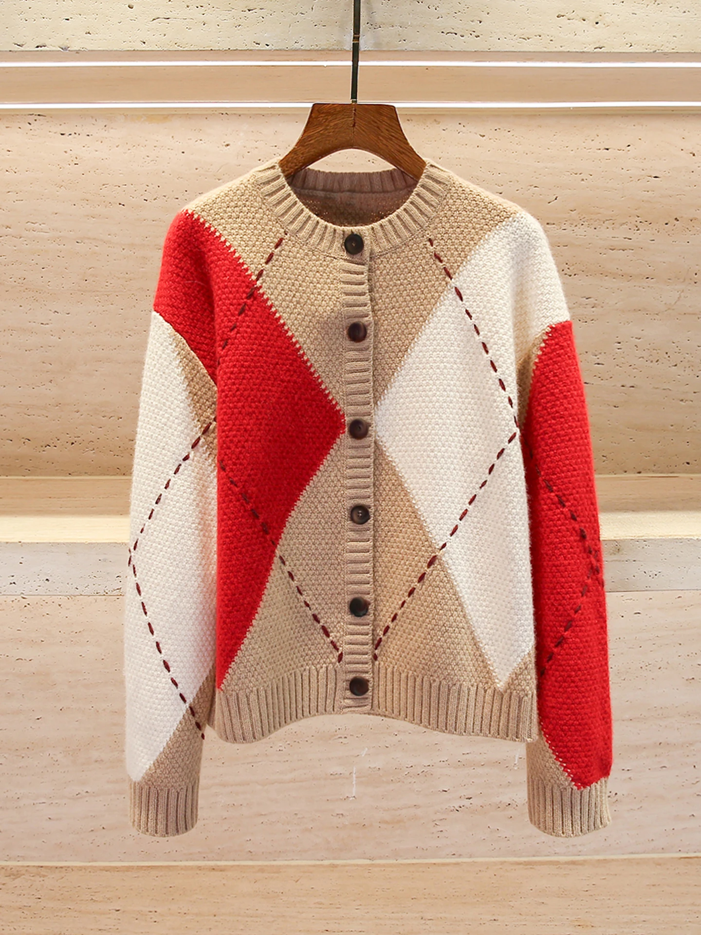 

Элитный женский вязаный кардиган с ромбовидным узором: новинка осенне-зимнего сезона, комфортный, дышащий, для повседневной носки