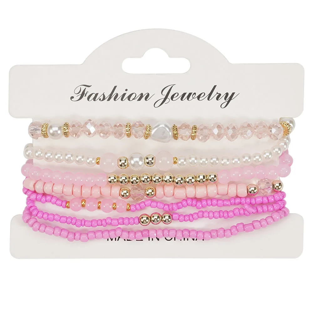 Colorful Crystal Beaded Stackable Bracelet Set for Women Multi Layer Summer Vacation Wrist Chains Boho Hand Jewelry Accessory
