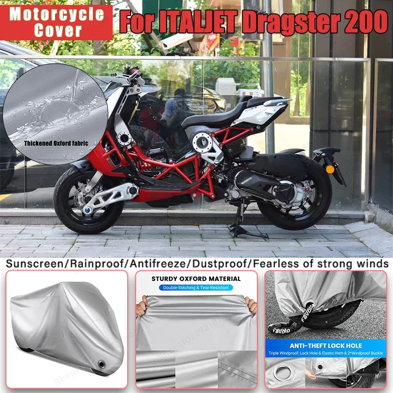 

For ITALJET Dragster 200 No Ear Motorcycle Cover - Outdoor Full Body Protection, Waterproof Dustproof Sunscreen Accessories