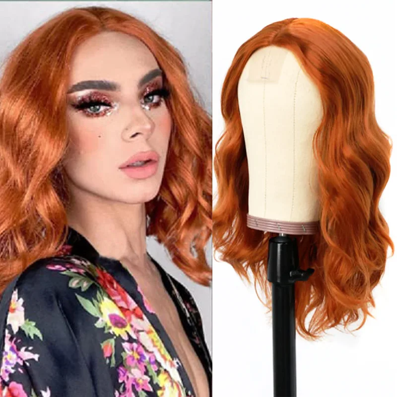 women's short curly hair orange small lace wig water wave pattern synthetic fiber