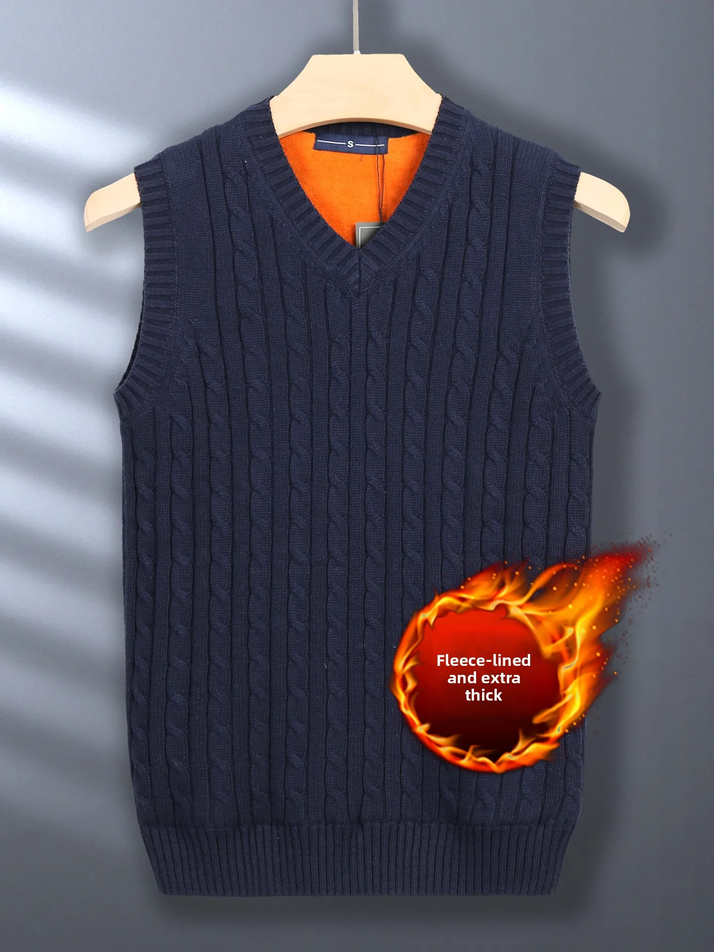 

Thiened Fce Men's Knitted Sweater Vest Pure Cotton Winter Warm Top V-Ne Casual Faion Ci Sle Breathable Moisture-...