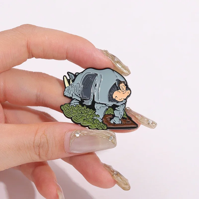 Comic Movie Characters Enamel Pins Custom Film Cartoon Animal Rhino Brooches Lapel Badges Animal Jewelry Gift for Friends