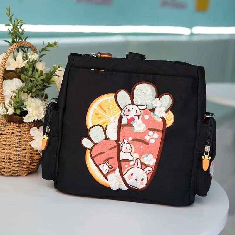 

Двумерная морковная мультяшная вышивка, студенческая большая вместительная сумка через плечо в национальном стиле, женская сумка-мессенджер, двойного назначения для девочек