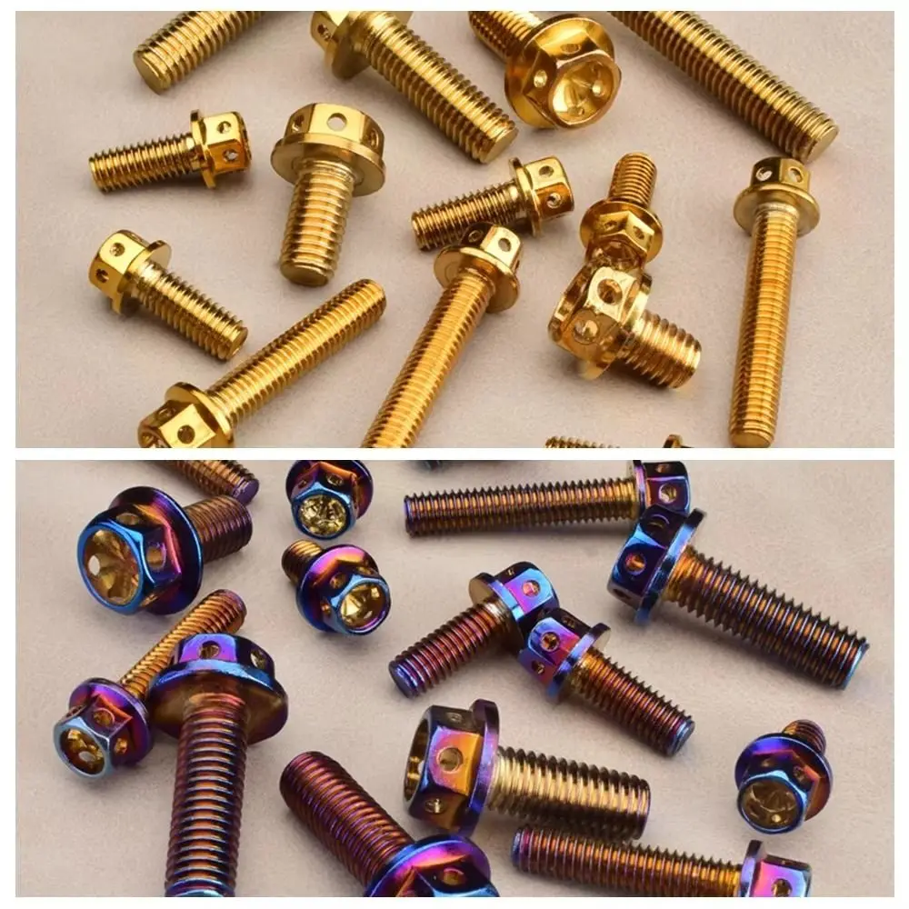 M6 M8 Titanium Bolt 10/15/20/25/30/35/40/45/50/60 With Drilled Holes Hex Head Screws Gold/Burnt Blue Hex Head Bolts Motorcycle