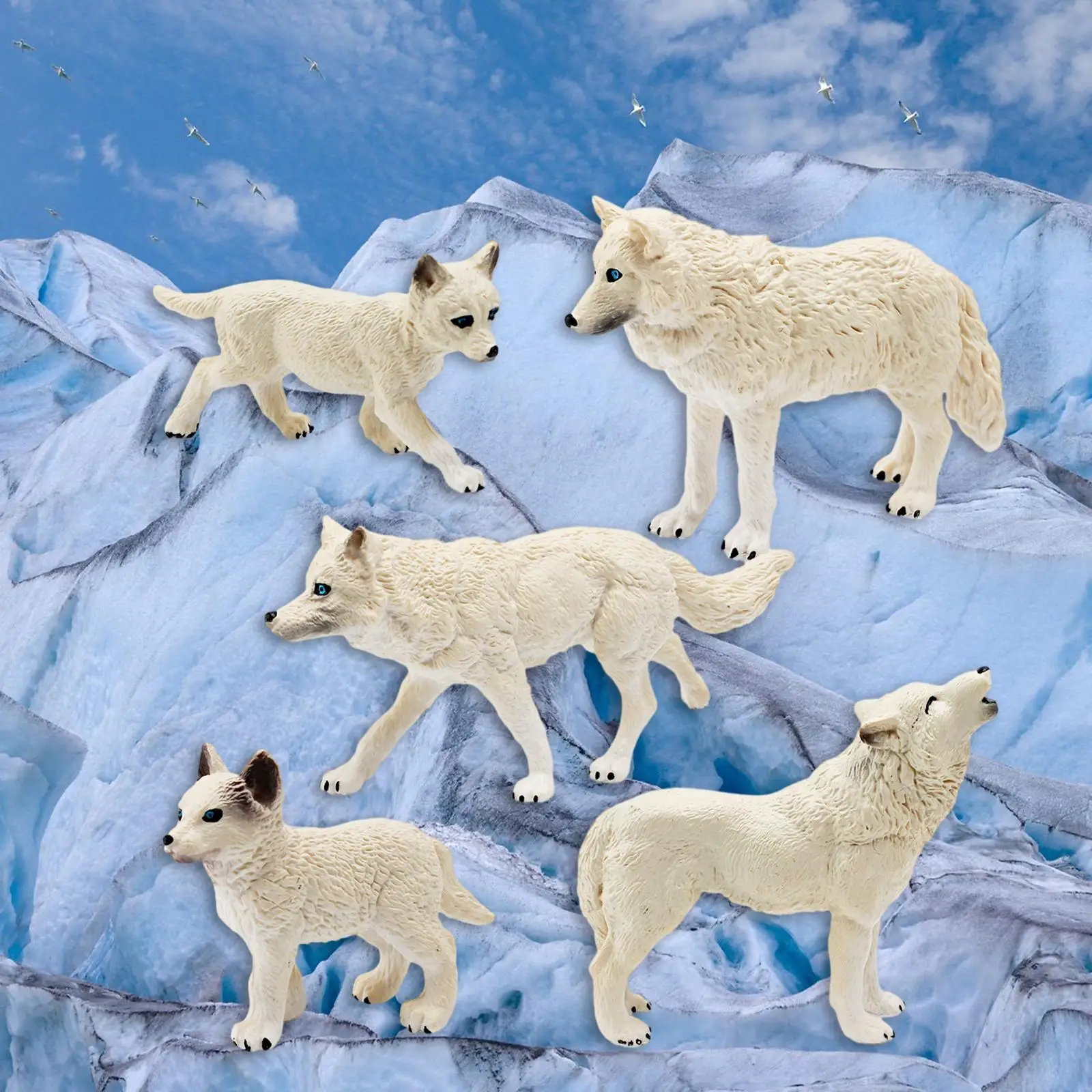 5x Wolf Figurines Wildlife Animal Statue for Christmas Present Cake Topper