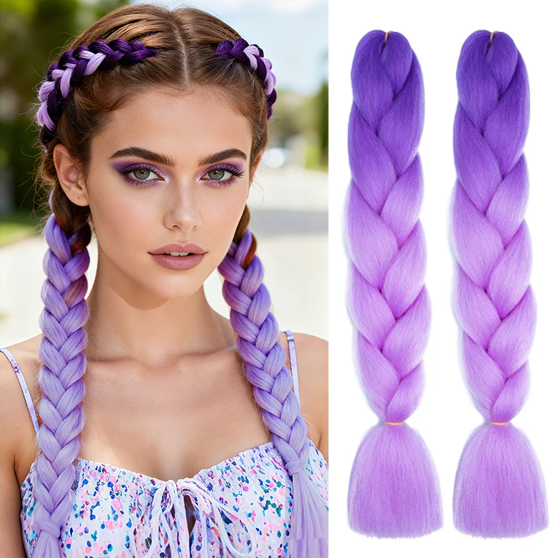 

2 шт. фиолетовые Jumbo плетение волос, вязанные крючком косы, синтетические наращивание волос для женщин, для косплея, рождественских сценических выступлений