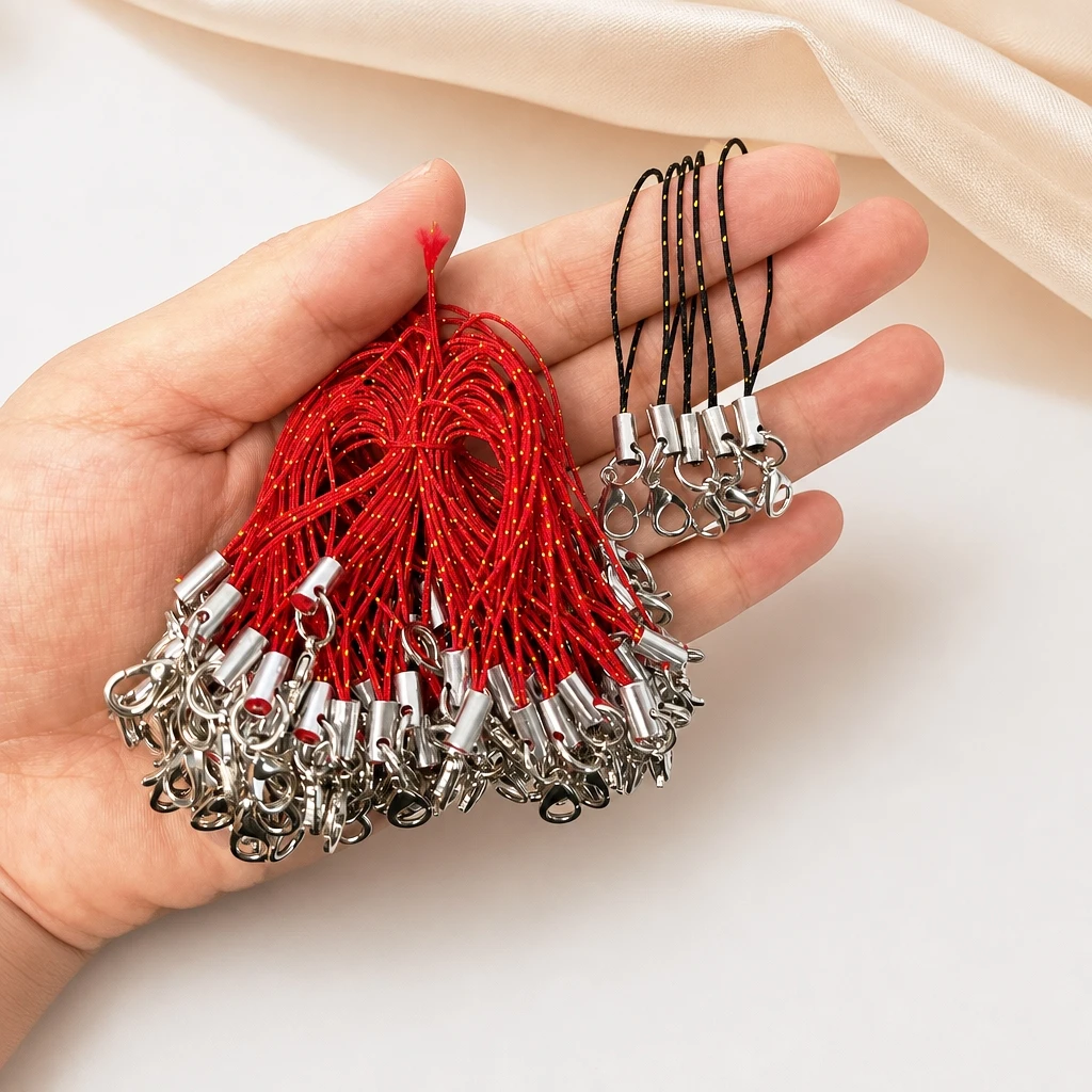 100 Stück schwarze Schlüsselbänder mit Karabinerhaken, Schlüsselanhänger, Handy-Charms, Schmuckherstellungszubehör – Detail 5