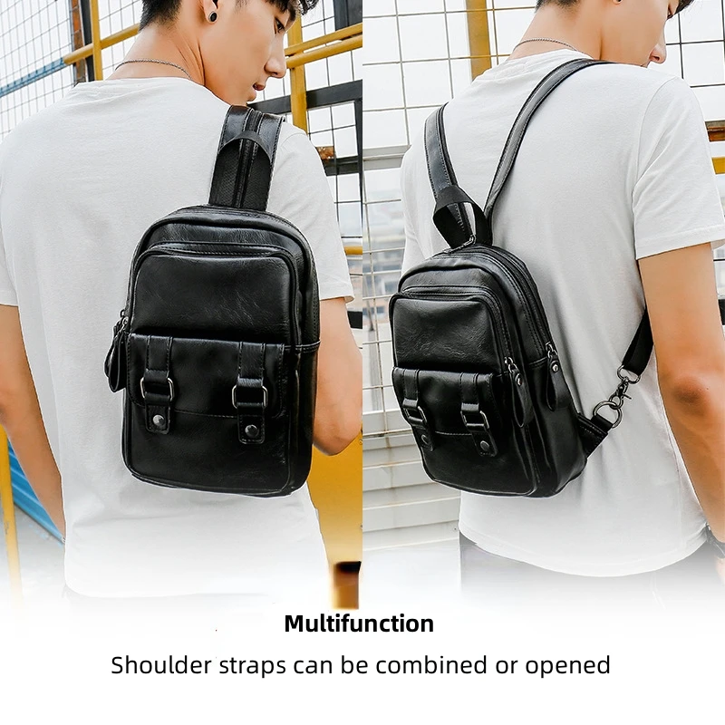 Lightweight Multifunction Men\'s Backpack Fashion Chest Bag Small Shoulder Bags For Men Crossbody Bag PU Leather Small Backpacks