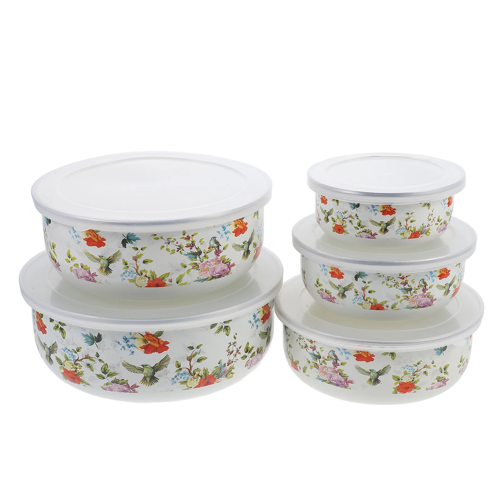 5 Pcs Set of Bowls Mixing Soup Fruit for Kitchen Salad Fresh Keeping Enamel Food Deepen Noodle