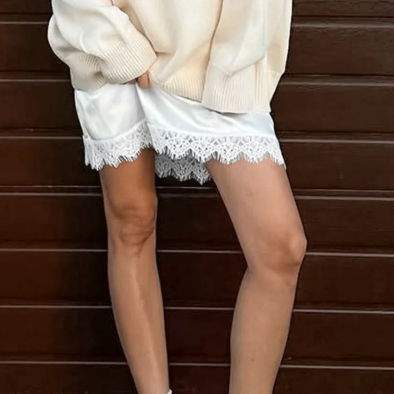 Tuularose blanc dentelle jupe femmes mode dentelle Patchwork nouvelle jupe en Satin été élégant fête Look banlieue Chic femme jupe