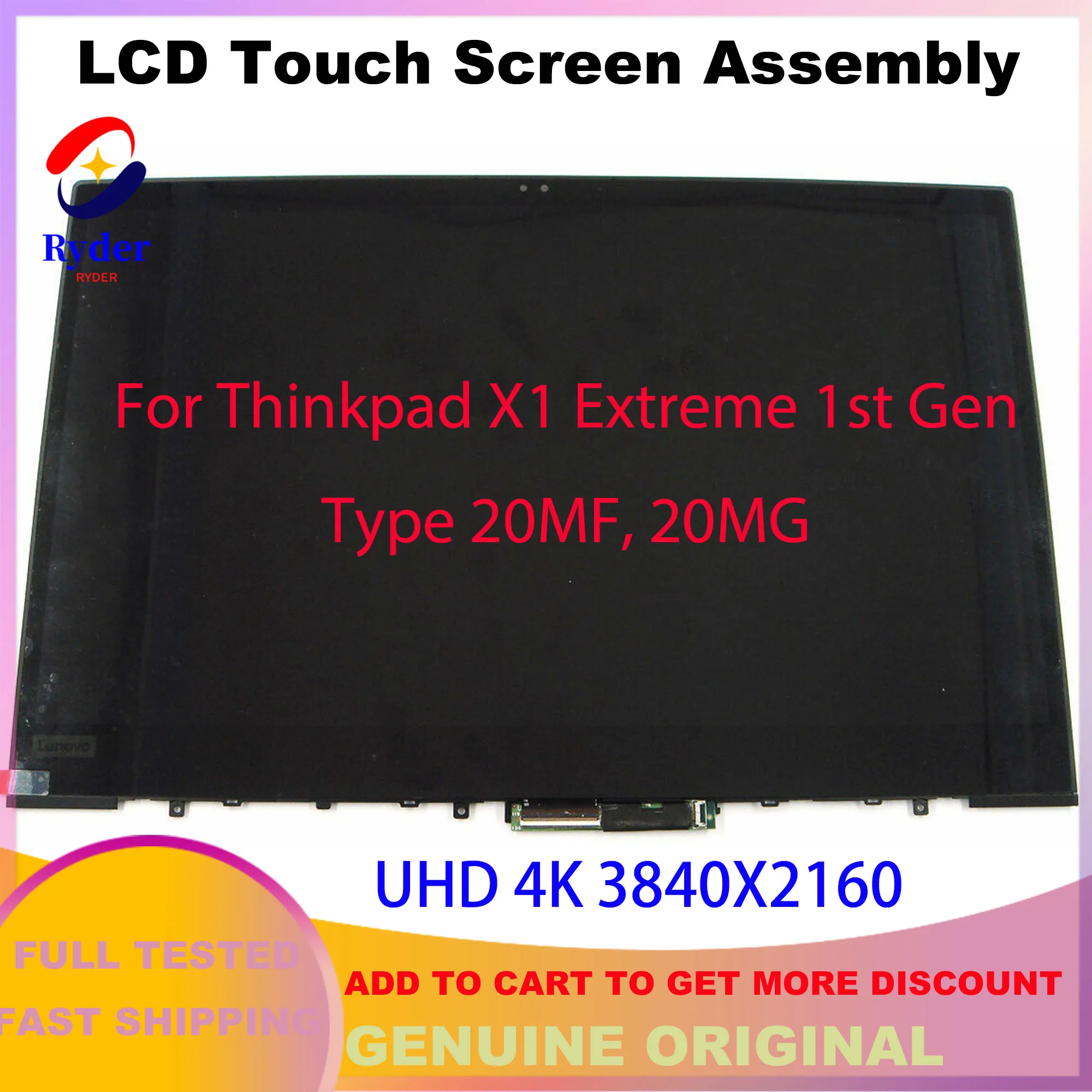 15.6นิ้ว LCD Touch Screen Digitizer Assembly 01YU648 UHD 4K สำหรับ Lenovo ThinkPad X1 Extreme 1st Gen 20MF 20MG P1 Gen 1 20MD 20ME