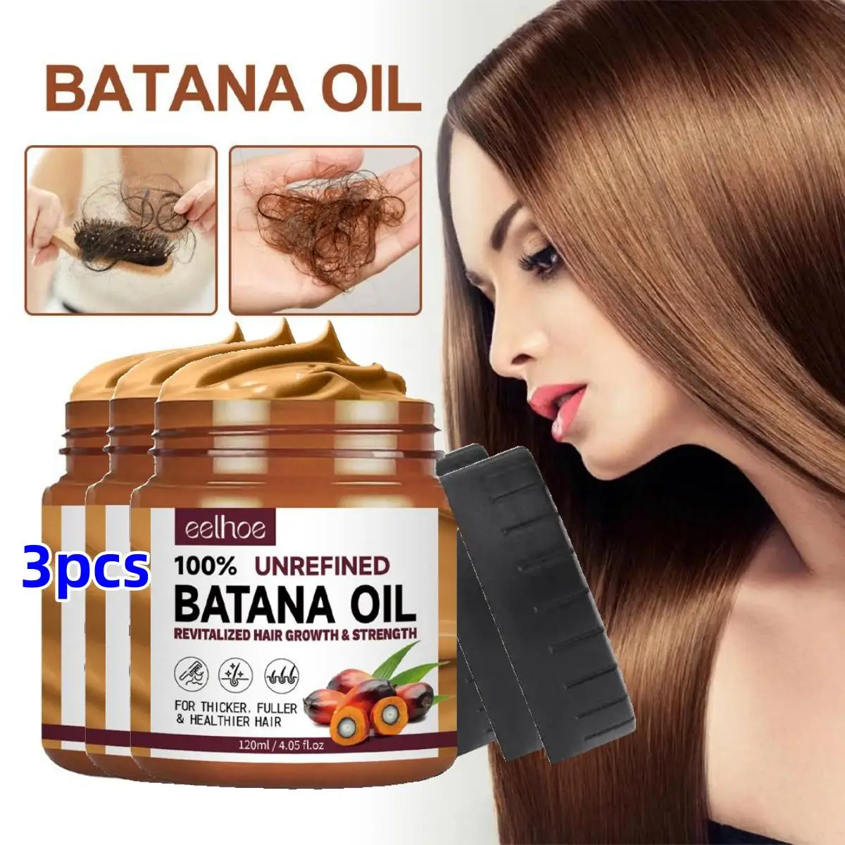 3pcs Batana Oil Hair Treatment Anti Hair Loss Treatment Nourish Repair Dryness Frizz Hair Beauty Care Products 120ml