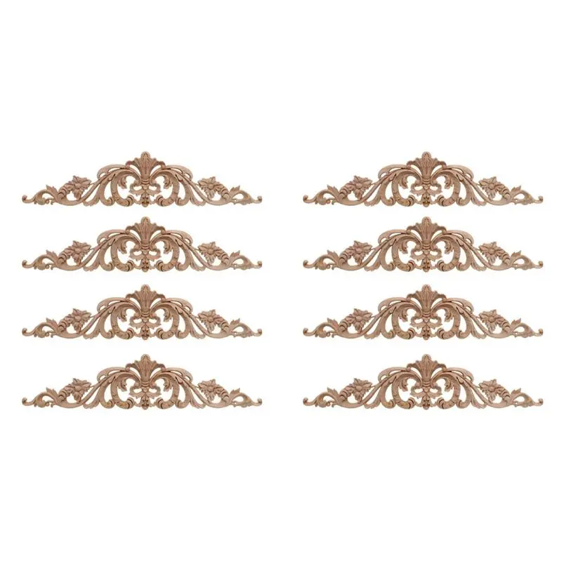 DT19-8Pcs Wood Carving Decal Wood Carved Furniture Appliques Corner Onlay Applique Furniture Home Door Decor DIY