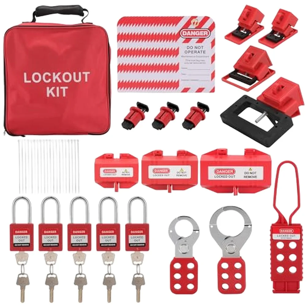 As Shown In The Picture Lockout Tag Kit Weather-resistant Safety Tags Safety Kit Multi-person Locking Steel And Nylon Clips