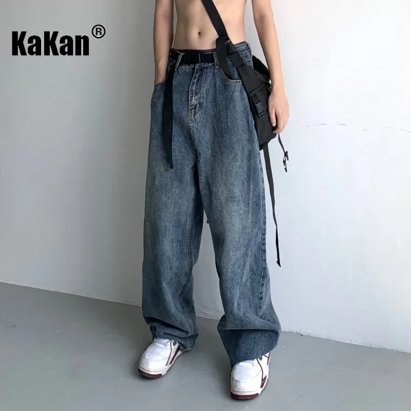 

Kakan - New Loose Fitting Jeans for Men, High Street Drape Vintage Wide Leg Pants Versatile Casual Straight Leg Mop Pants27-2204