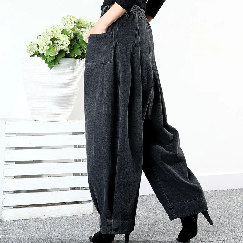 2023 New Spring and Autumn Fashion Retro Literature Loose Oversize Elastic Waist Pocket Patchwork Leggings Casual Lanterns