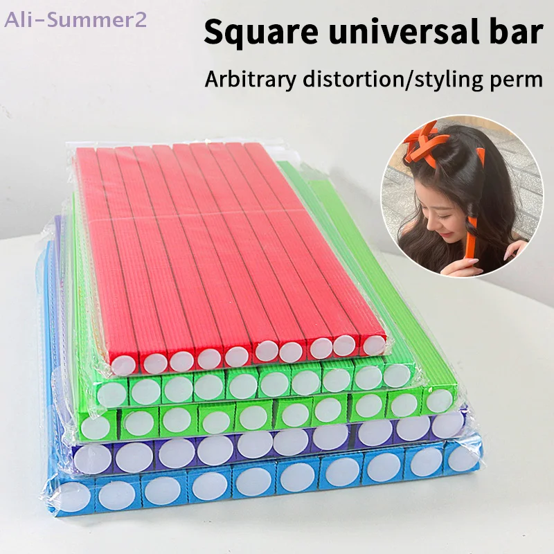 {Summer2}10Pcs Flexible Hair Curling Rods Square Hair Curler Makers Soft Foam Bendy Twist Rollers DIY No Heat Styling Tools