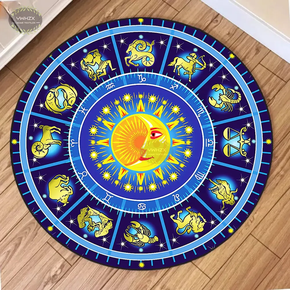 Mystic Constellation Round Carpets Home Decor Mat Constellation Tarot Wheel Living Room Non-slip Carpet Meditation Floor Mats