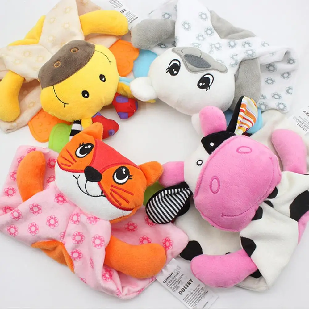 Baby Soothing Towel With Teether Rattle 25Cm Soft Polyester Hand Grasp Washable Infant Security Comforter For Bedtime Stroller
