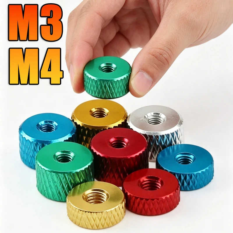 10pcs M3 M4 Aluminium Alloy Knurled Thumb Nut Anti-Slip Grip Tool-Free Fastener for DIY Model Aircraft Photography Equipment