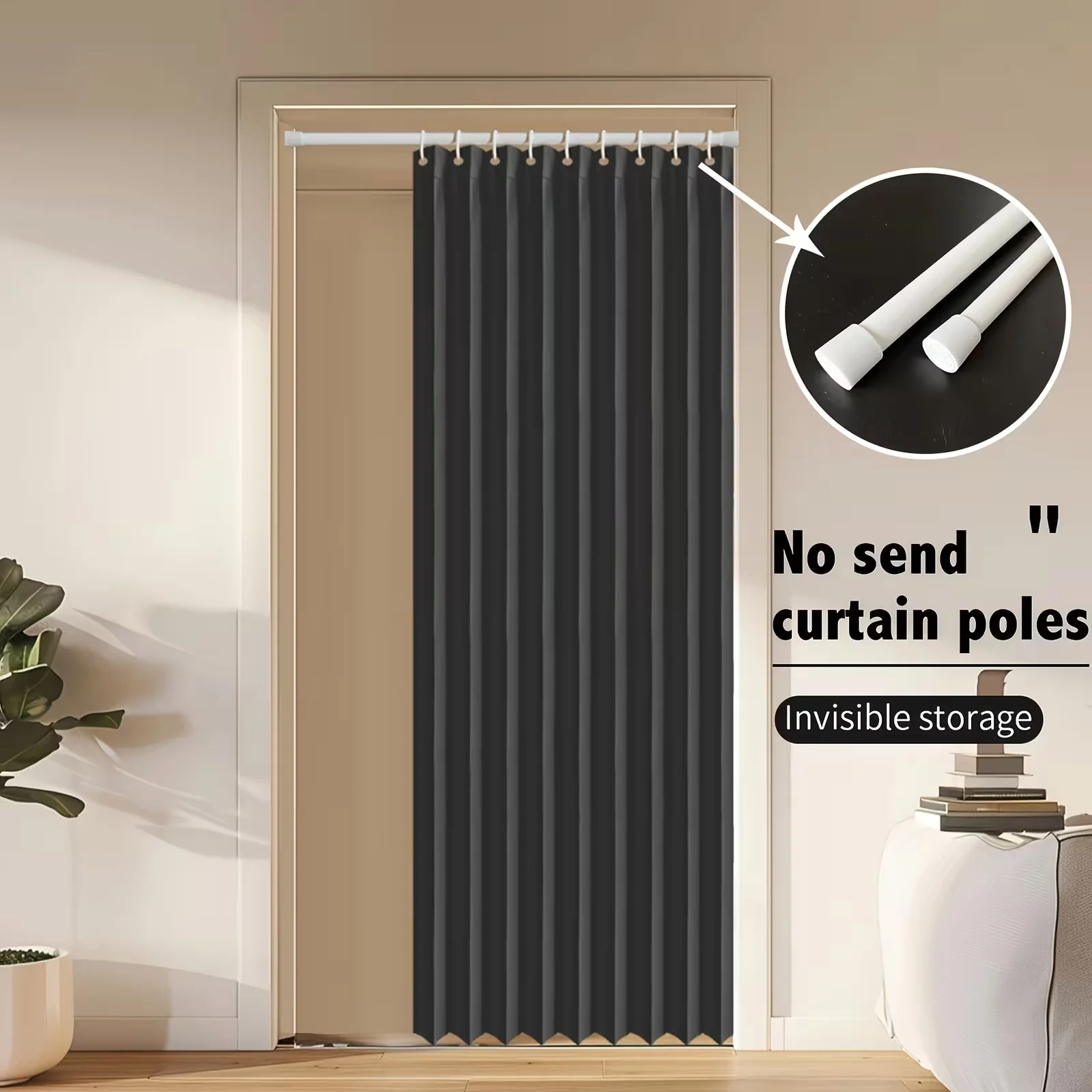 Modern Foldable Door Curtain, Windproof Divider, With Hooks, Elegant Living Room Curtain, Easy to Maintain, Smooth to the Touch