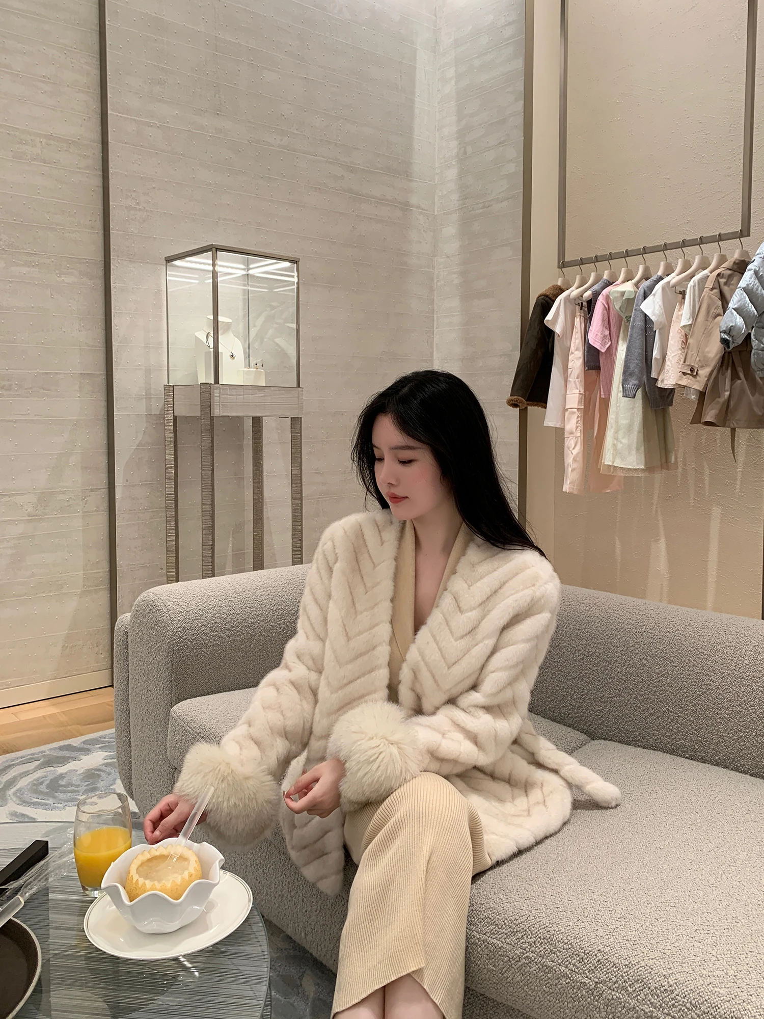 

Пальто из искусственного меха норки The Swan Luxury с отделкой из меха, теплый, водонепроницаемый, с поясом, для молодых женщин, приталенный крой