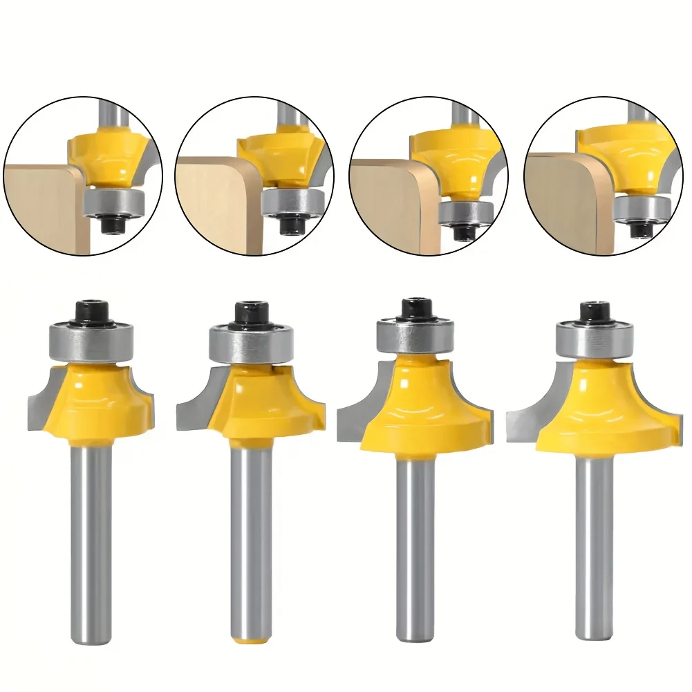 4Pcs 1/4 Inch Shank Router Bits Round Corner Rounding Edge-Forming Router Bits for Rounding End Mills Set for Wood