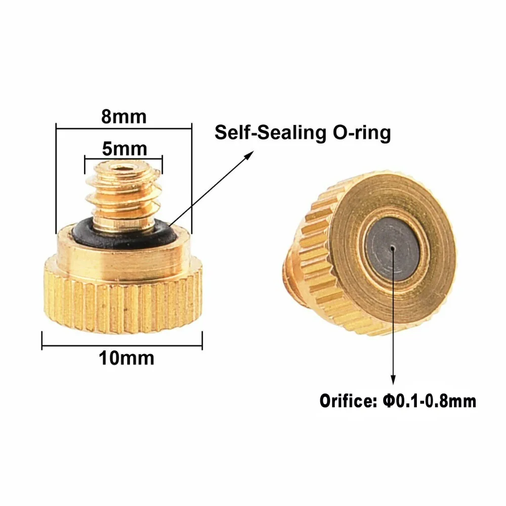 Mosiężna dysza zamgławiająca 0.1-0.8mm otwór gwintowany 10/24 UNC woda Mister części dysza mgielna do Patio systemu chłodzenia mgłą chłodzenie