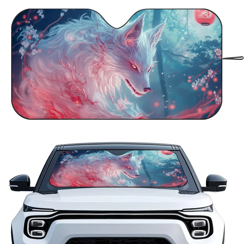 

White Fox Anime Car SunSha Heat-insulating Aluminum Film Windshield Sunshas UV Rays Blocks Car Sun Visor Protector