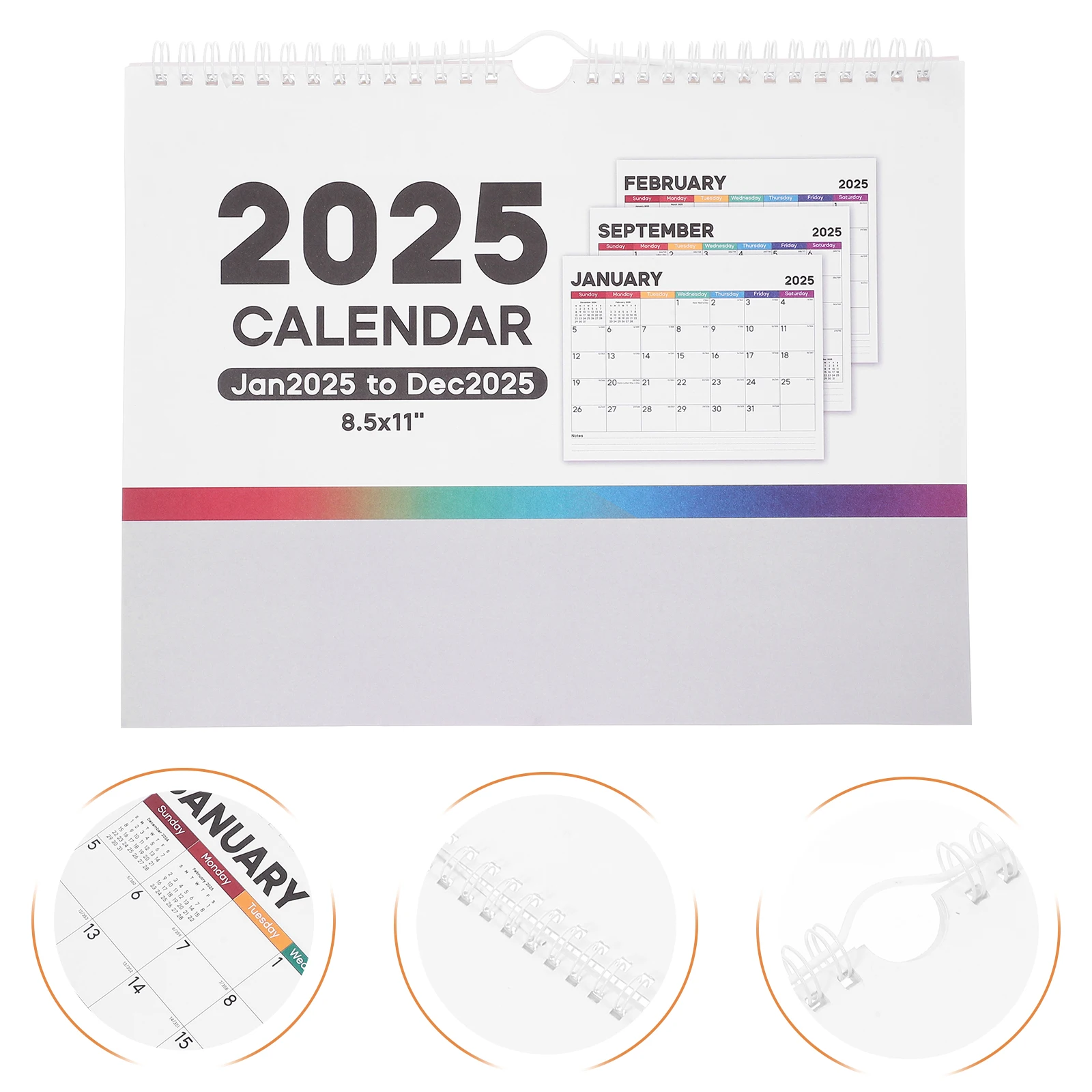 

2025 Hanging Monthly Wall Calendar Office Decorative Calendar Wire Bound Fade Resistant Clear Print Easy Flip Wall