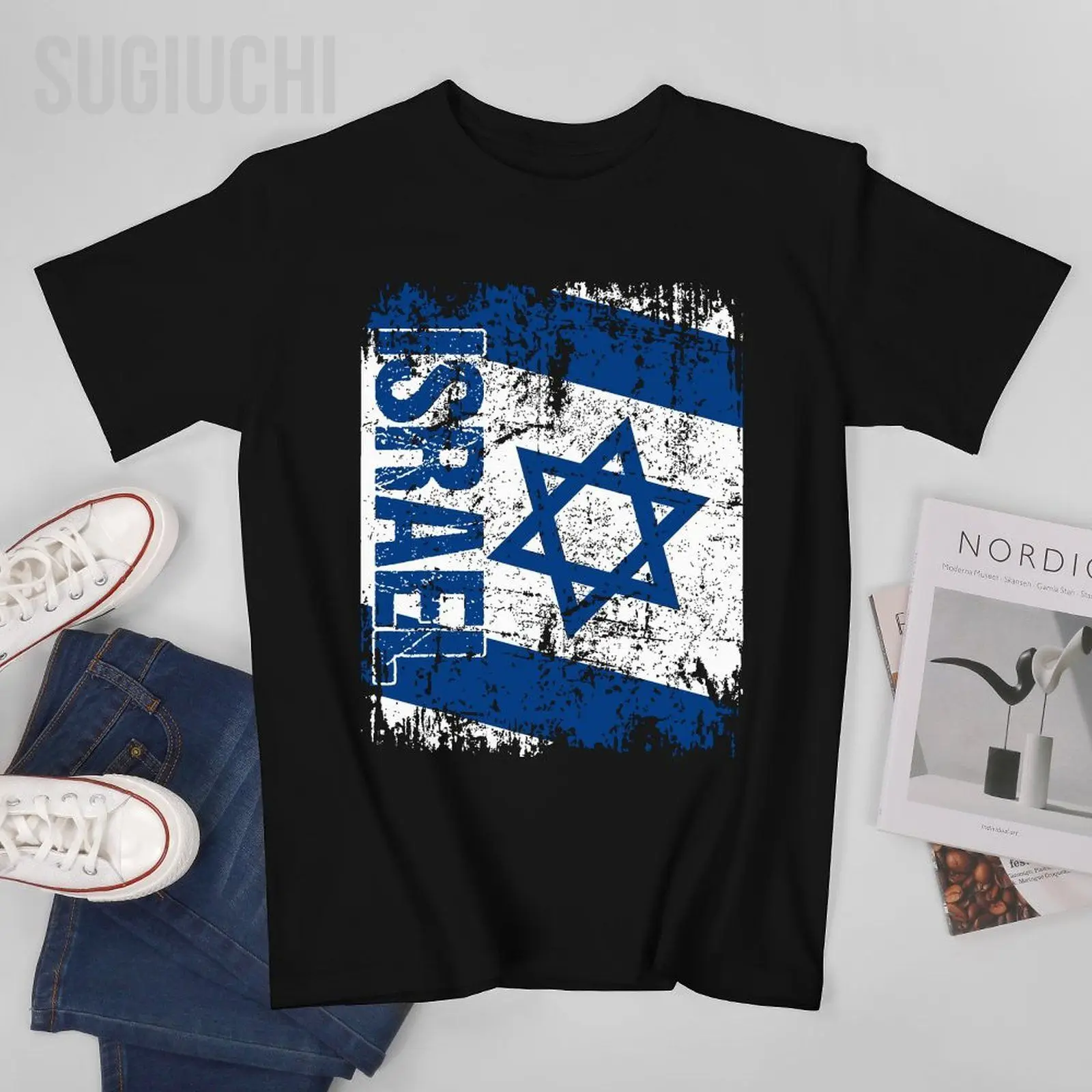 Unisex Men ISRAEL Flag Vintage Distressed ISRAEL Tshirt Tees T Shirts Women Boys 100% Cotton T-Shirt