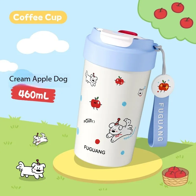 Home Garden Fuguang thermos cup, girl's coffee cup, high-looking straw, double drinking cup, portable and cute gift for students