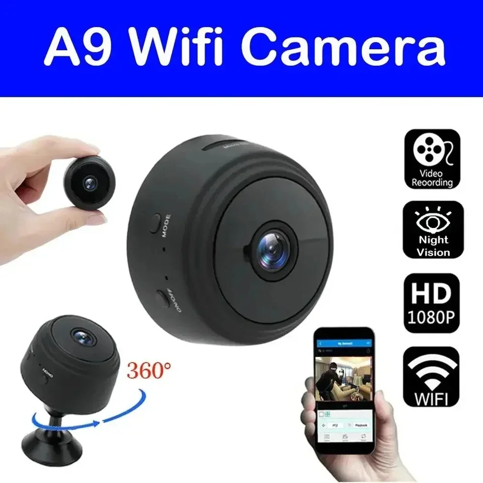 Mini caméra de sécurité WiFi portable A9 avec enregistreur vocal pour bébés/animaux domestiques, surveillance vidéo intelligente pour la maison