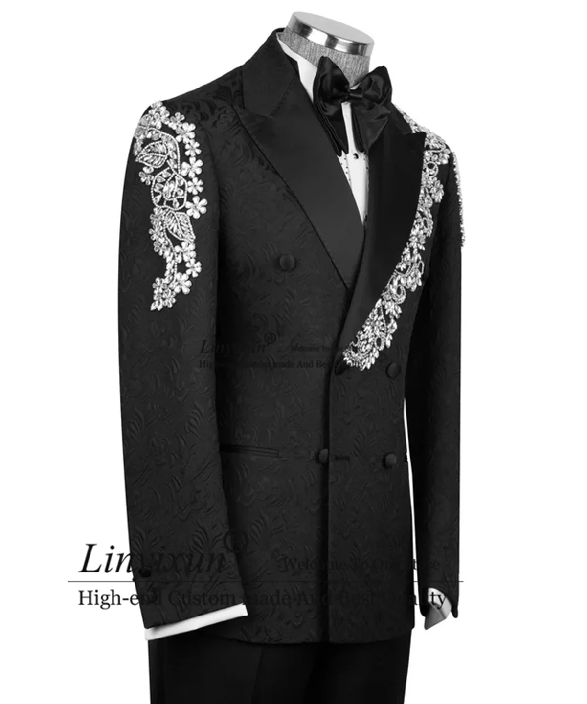 موضة الجاكار الرجال الدعاوى 2 قطعة العريس الذكور الحلل كريستال الماس مخصص حفل زفاف سليم صالح البدلات الرسمية Ropa hombre #3