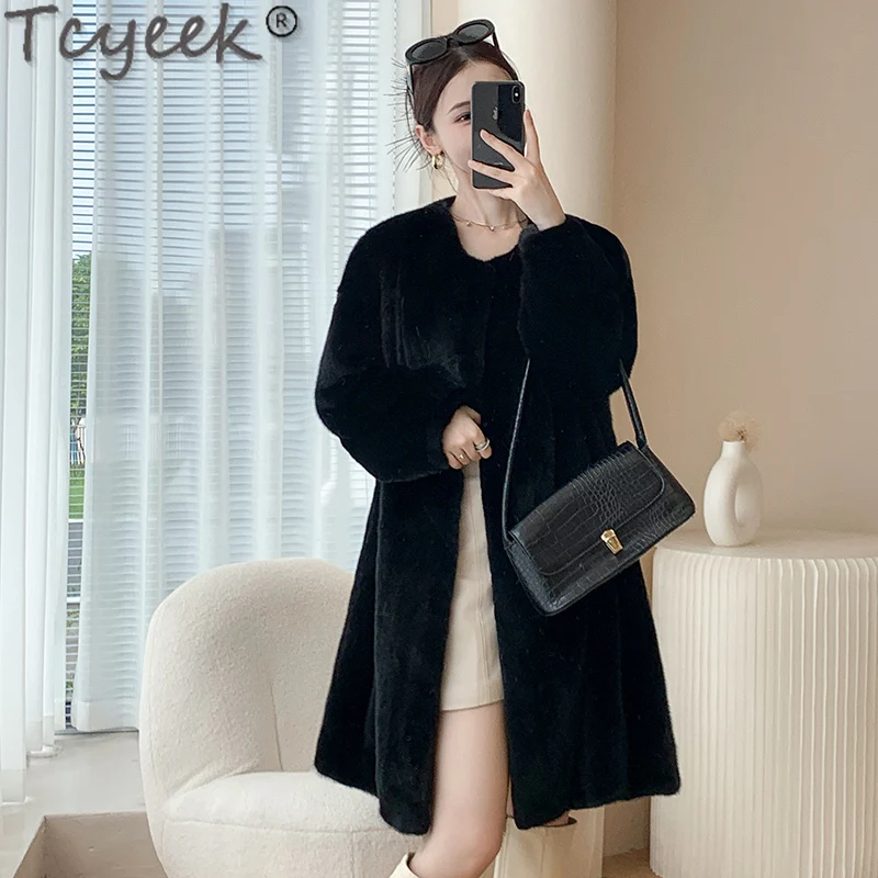 Tcyeek Natural Mink Fur Coat Female Winter Women's Fur Jacket 2023 Fashion Whole Mink Real Fur Coats Elegant Fourrure Femme