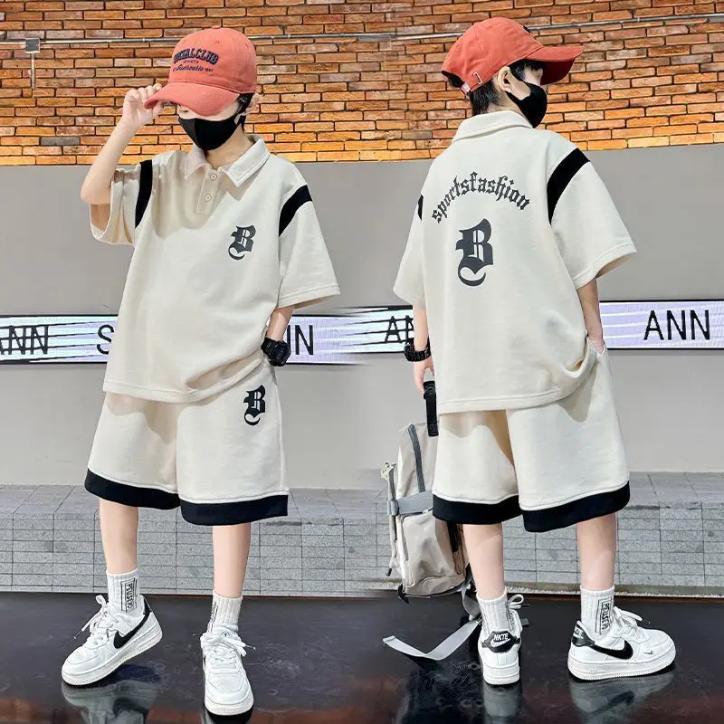 Summer Teenage Boy Clothes Set Children Girl Letter T-shirts & Shorts 2pcs Suit Kid Fashion Polo Top & Bottom Outfits Tracksuit