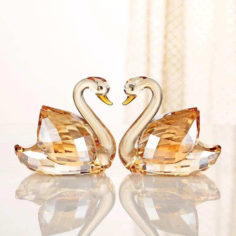 l*-Crystal Swan Ornaments,Couple Swan Sculpture,Creative Wedding Gifts,Mandarin Duck Statue Decoration,Luxury Artworks