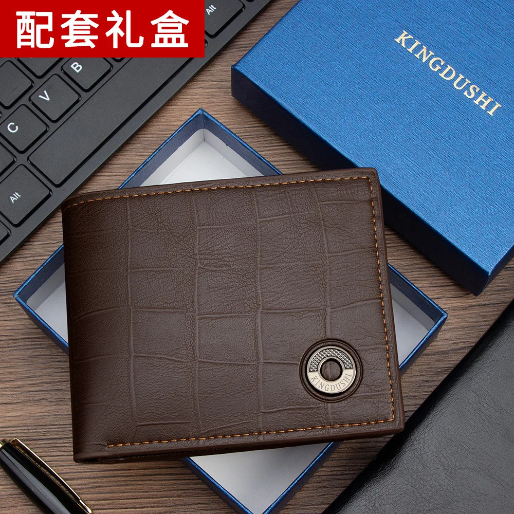 Cartera corta para hombre, cartera sencilla con estampado de cocodrilo, cartera de negocios con luz cambiante, caja de regalo a juego