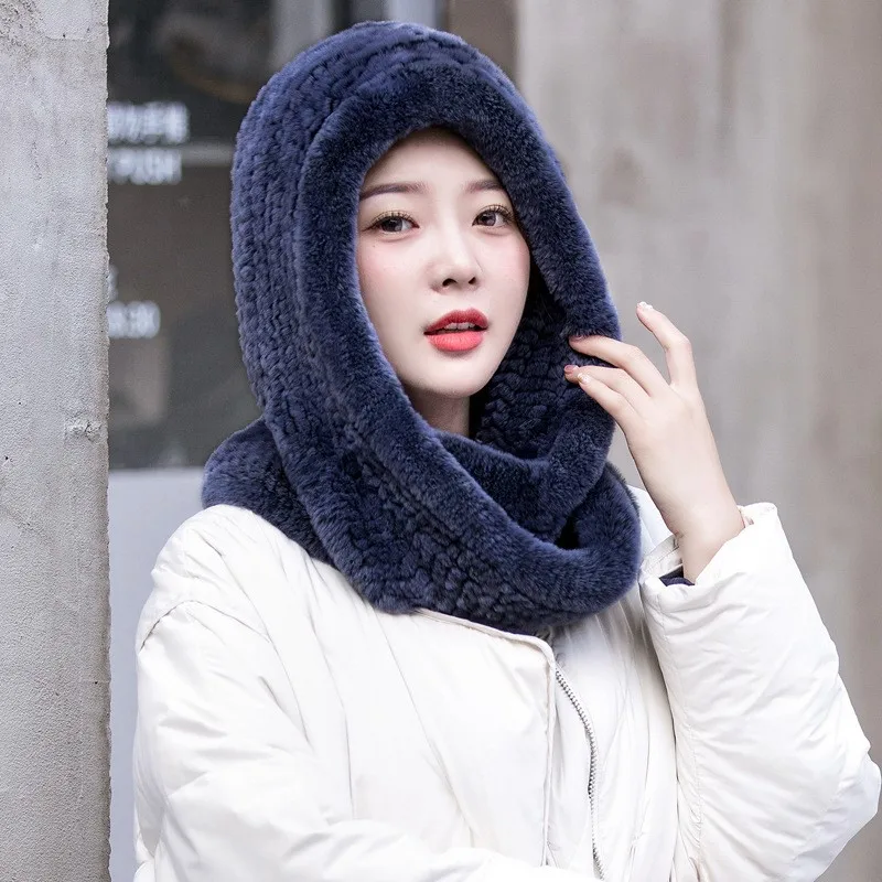 

Woven wool snow cap all-inclusive scarf and hat warm cold-resistant thickened leather neck