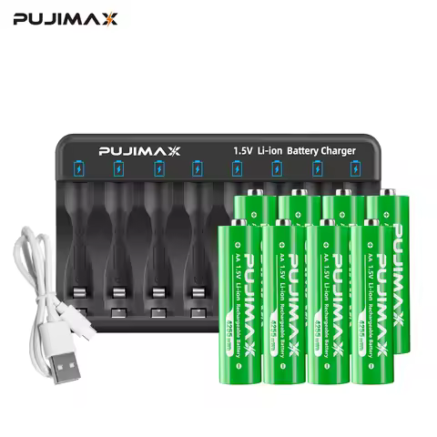 PUJIMAX AA AAA 1.5V Rechargeable Lithium Battery Charger Set Li-ion Battery With Smart Battery Charger Safe Durable