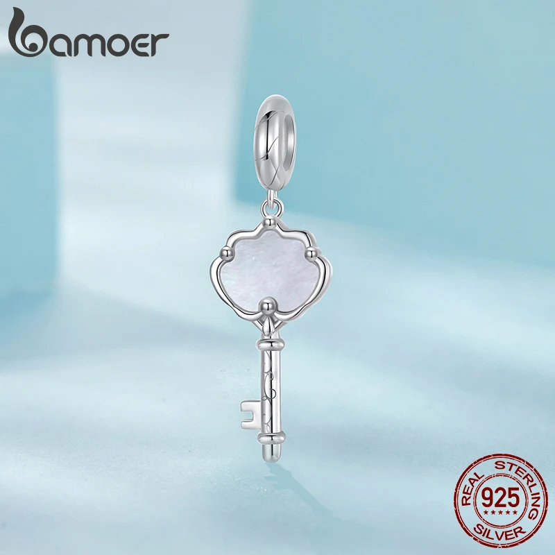 Bamoer 925 Sterling Silver Original Key Lock Charm Couple Rings Pendant Heart Love Shell For Women Anniversary Fine Jewelry Gift