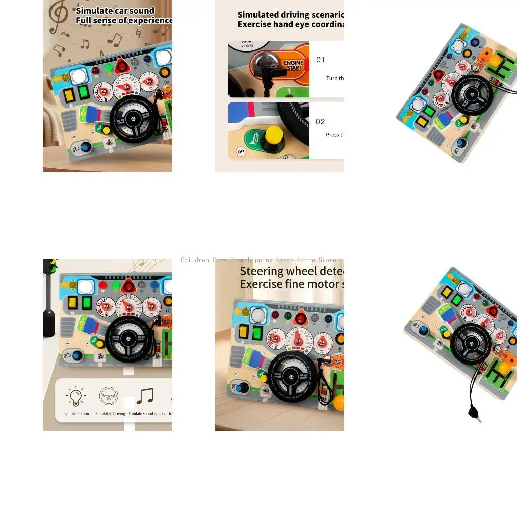 어린이 목재 운전 시뮬레이터 장난감 장난감 LED 스위치 교통 안전 교육 학습 도구