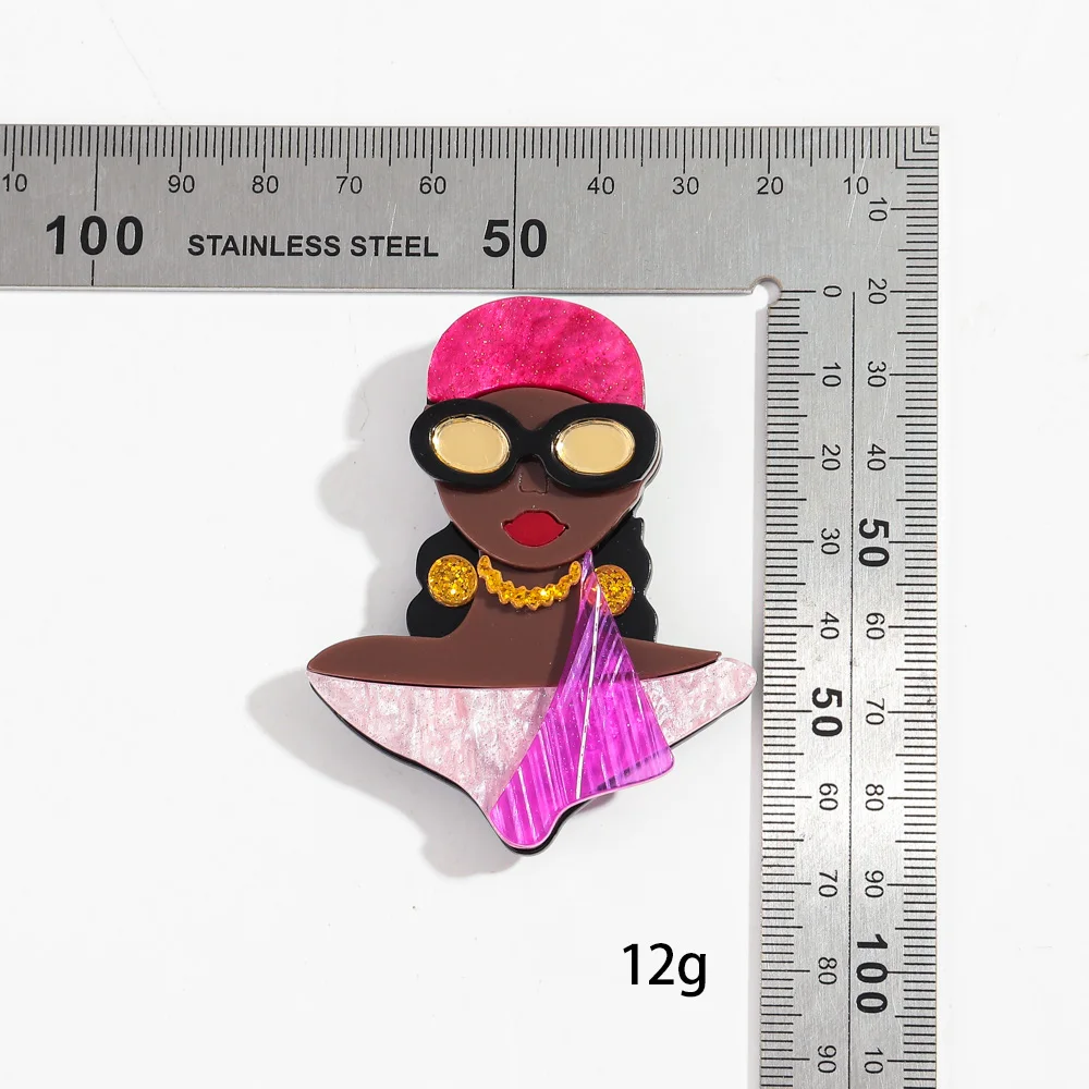 New Acrylic Fashion Sunglasses Black Girls Brooches for Women Cartoon African Lady Figure Badges Pin 2024 Jewelry Accessories