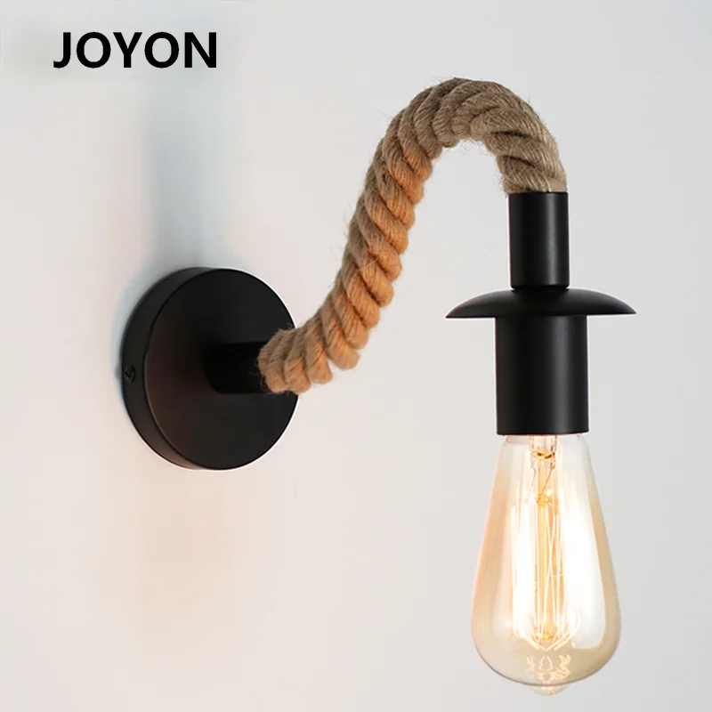 

Vintage Industrial Wall Light E27 Hemp Rope Pendant Lamp for Bedroom Bedside Dining Room Indoor Lighting Decor
