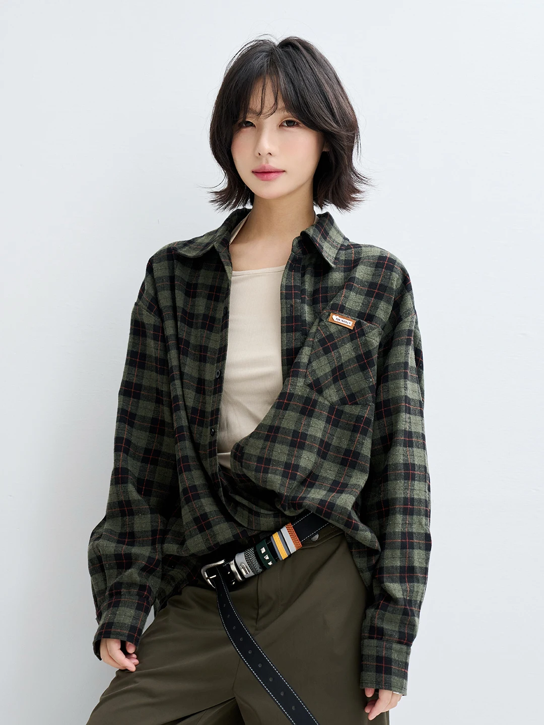 

avitational Museum Women's Long Sve Flannel Plaid irt Loose Neutral Sle Outerwear Breathable Comfortable Polyester B...